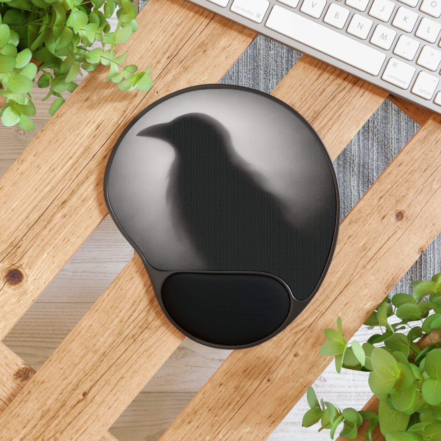 Smith & Raven | Black Raven Silhouette | Mouse Pad with Wrist Rest