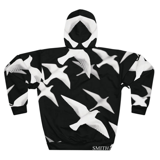 Smith & Raven | Flock of Seagulls Silhouette Hoodie | Black w/White Bird Print