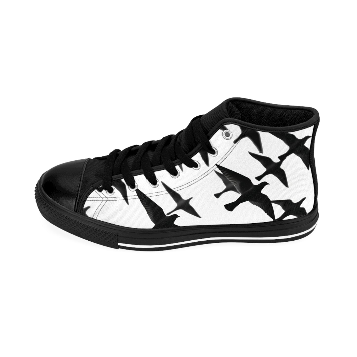 Smith & Raven | Flock of Seagulls Men's Classic Sneakers | White w/Black Bird Print