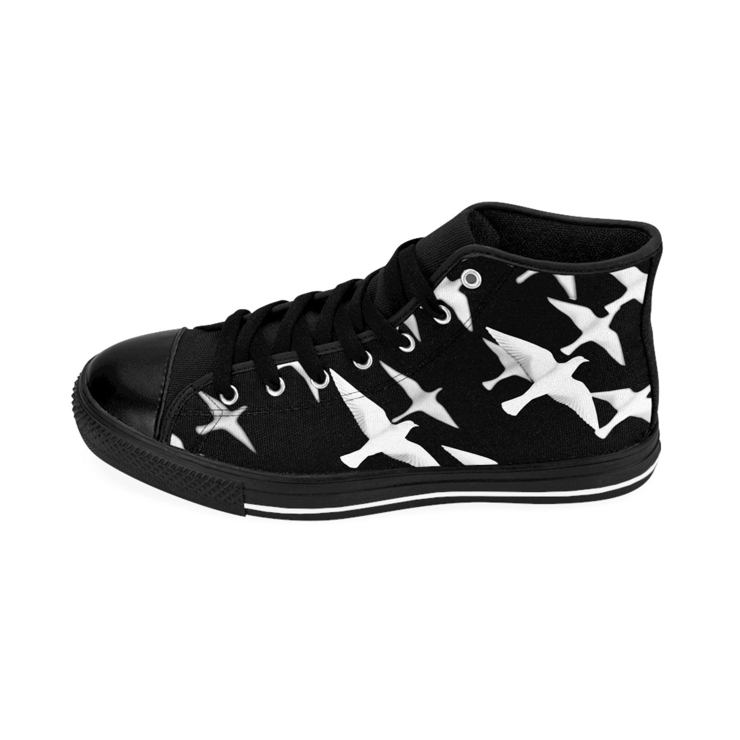 Smith & Raven | Flock of Seagulls Men's Classic Sneakers | Black w/White Bird Print