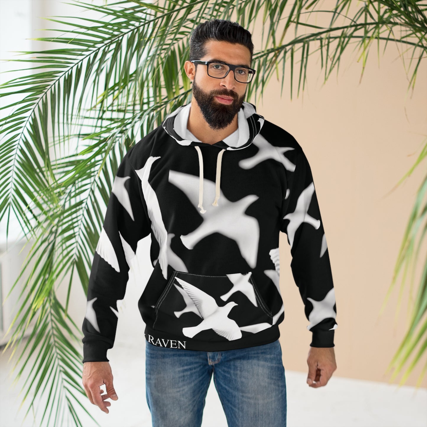 Smith & Raven | Flock of Seagulls Silhouette Hoodie | Black w/White Bird Print