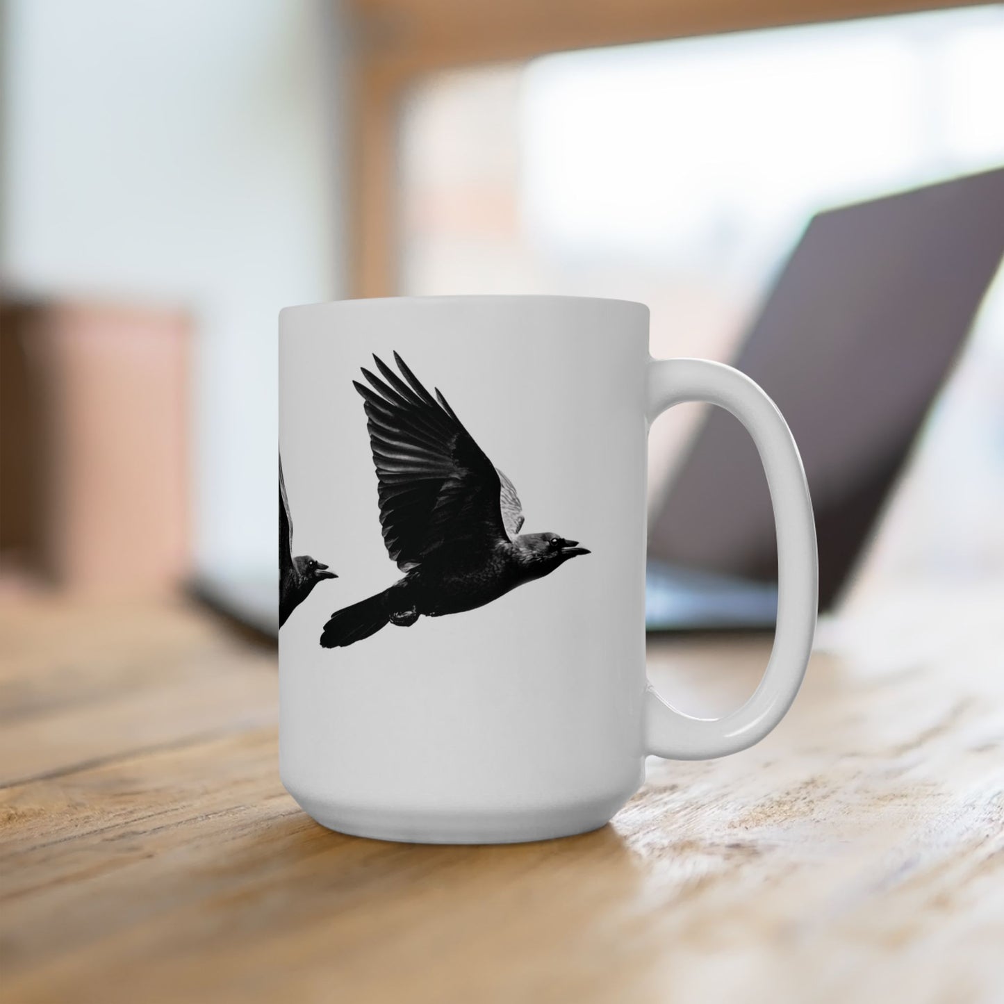 Smith & Raven | Flying Ravens Mug | White Ceramic Coffee Mug | 11oz, 15oz