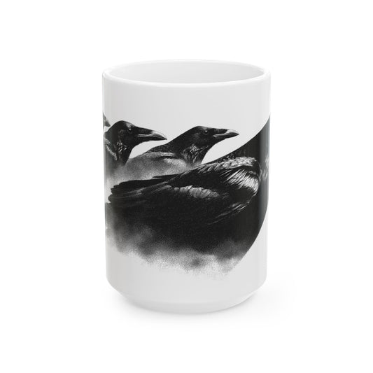 Smith & Raven | Four Ravens Illustration Mug | White Ceramic Mug | 11oz, 15oz
