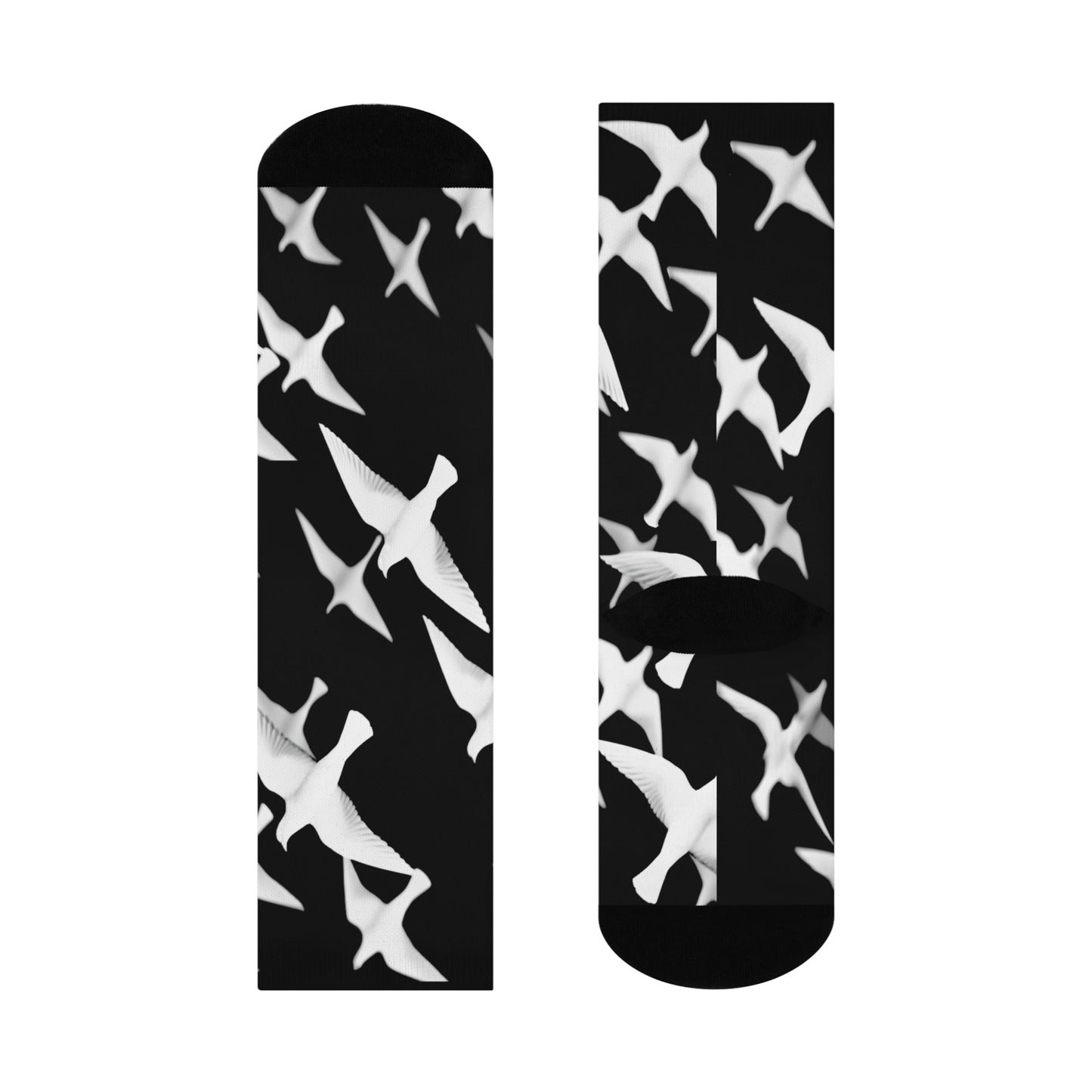 Smith & Raven | Flock of Seagulls Cushioned Crew Socks | Black w/White Bird Pattern