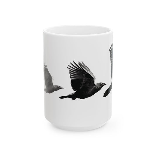 Smith & Raven | Flying Ravens Mug | White Ceramic Coffee Mug | 11oz, 15oz