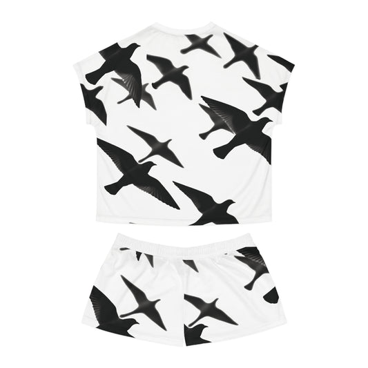 Smith & Raven | Flock of Seagulls Women's Short Pajama Set | White w/Black Birds