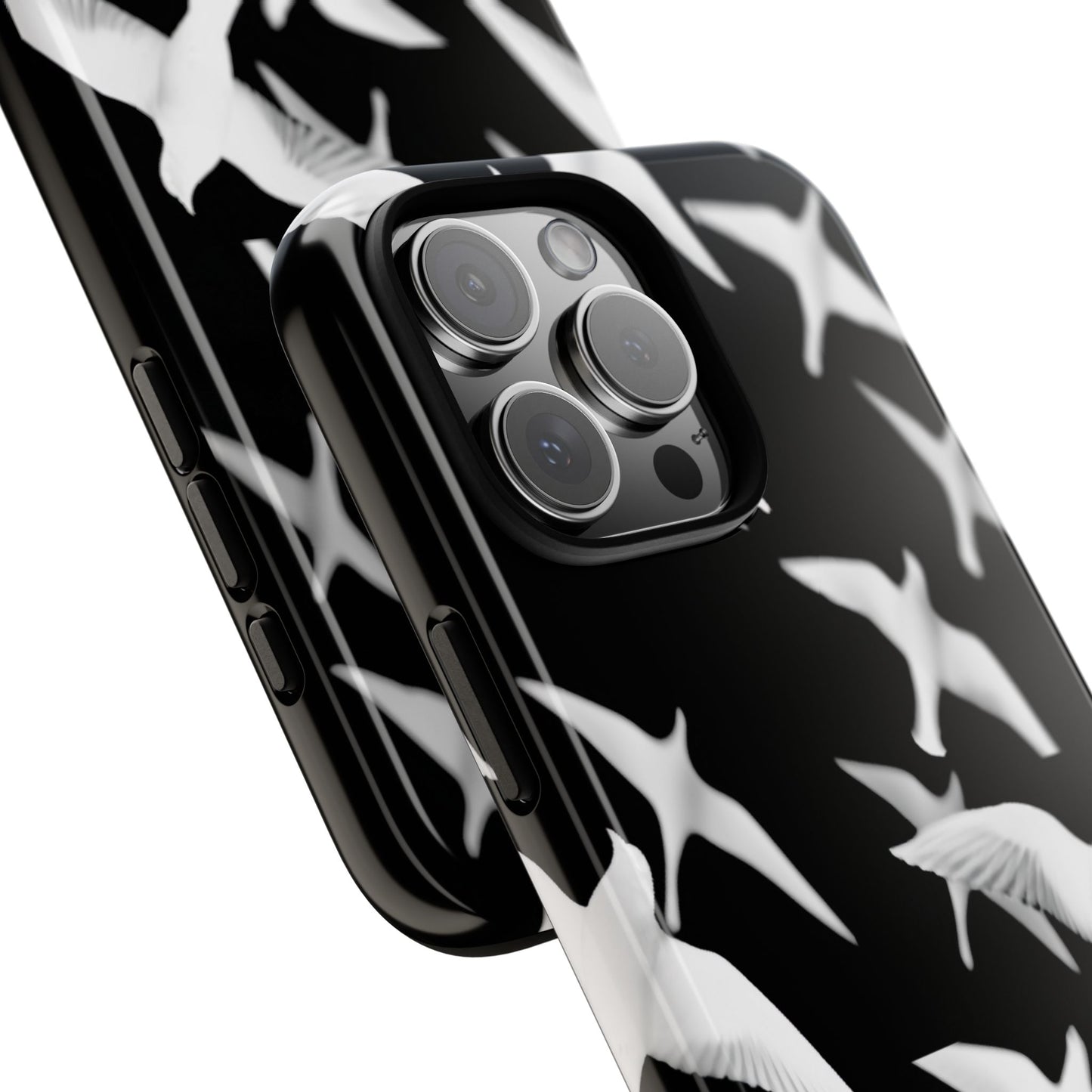 Smith & Raven | Flock of Seagulls Tough Case | Black w/White Bird Pattern | Phone Case