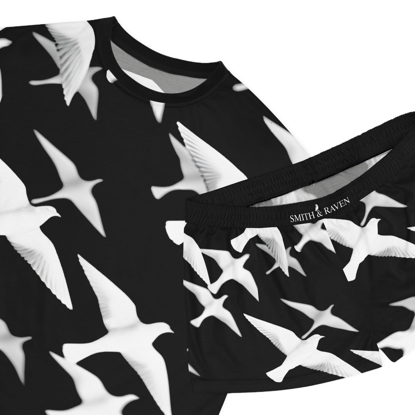 Smith & Raven | Flock of Seagulls Women's Short Pajama Set | Black w/White Birds