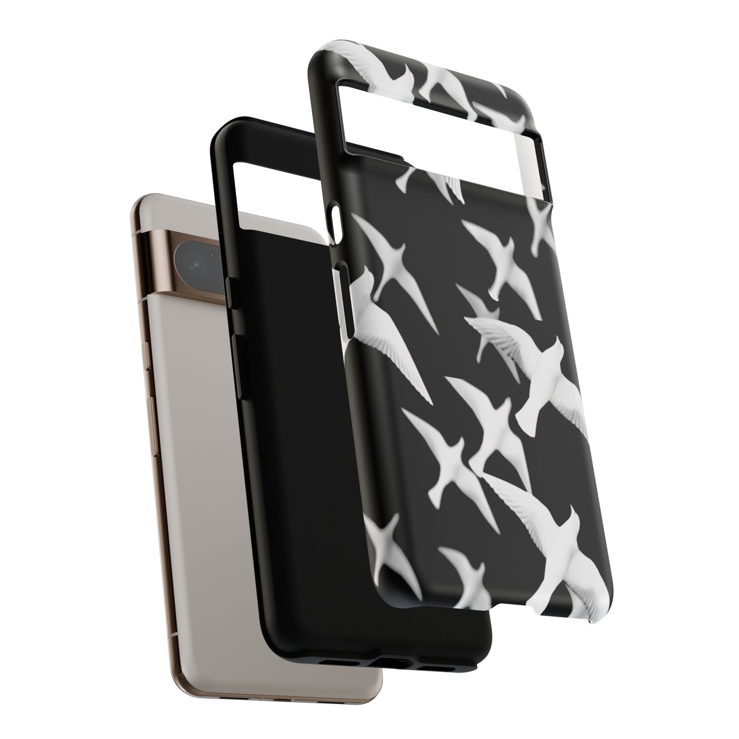 Smith & Raven | Flock of Seagulls Tough Case | Black w/White Bird Pattern | Phone Case