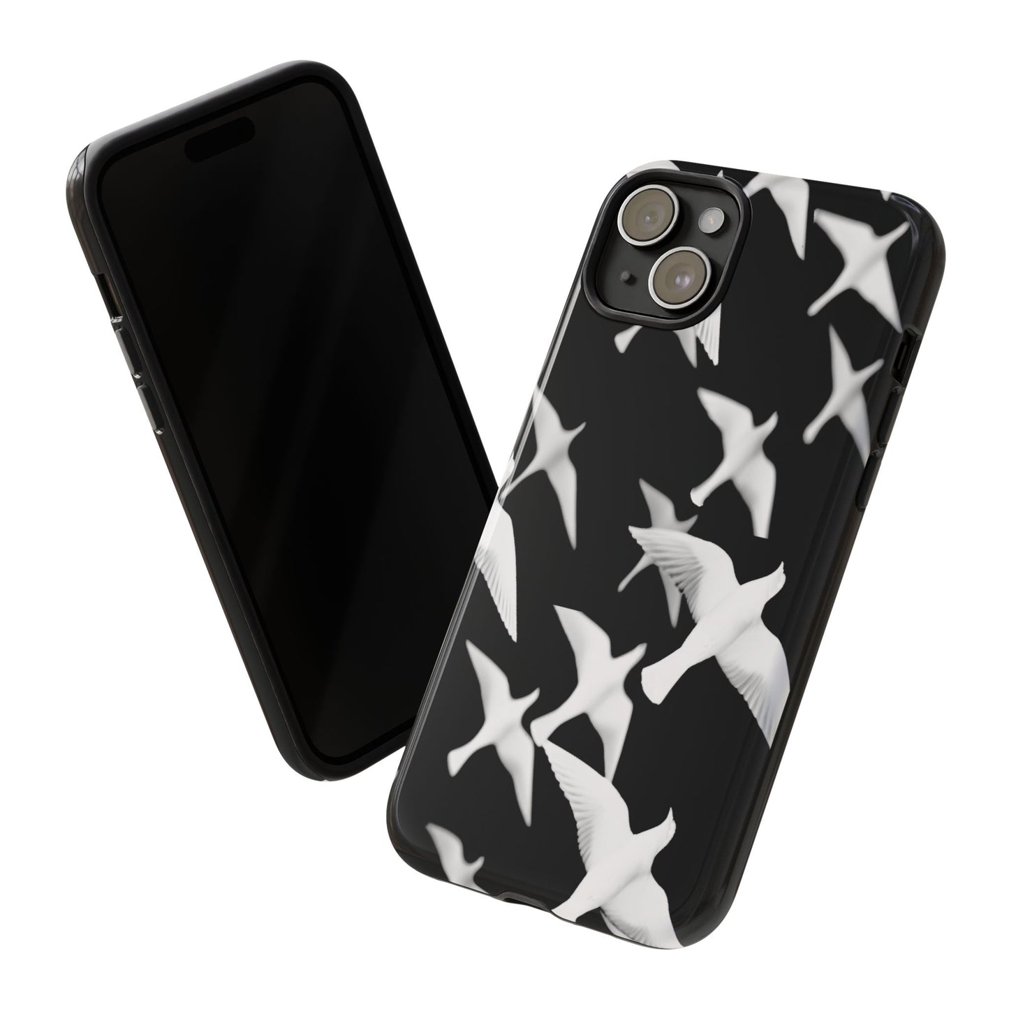 Smith & Raven | Flock of Seagulls Tough Case | Black w/White Bird Pattern | Phone Case