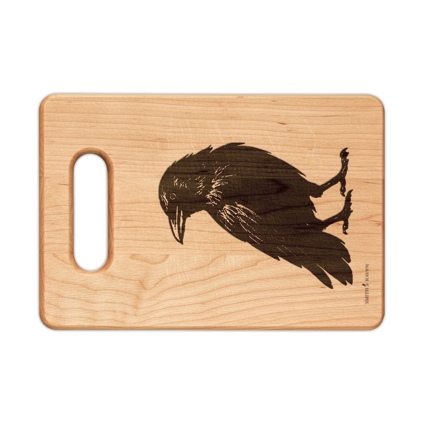 Raven Illustration Wooden Cutting Board | Engraved Serving Board | Minimalist Rustic Design | Housewarming Gift | Smith & Raven