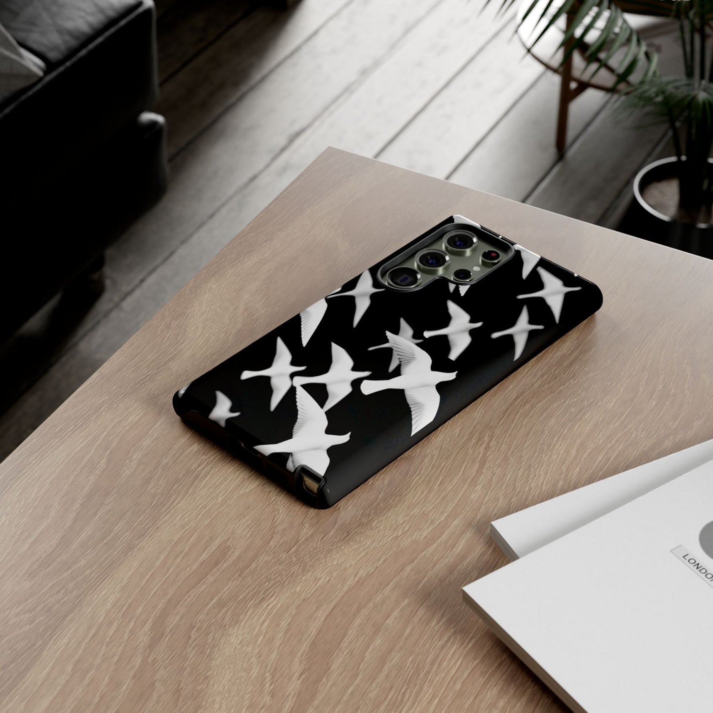 Smith & Raven | Flock of Seagulls Tough Case | Black w/White Bird Pattern | Phone Case