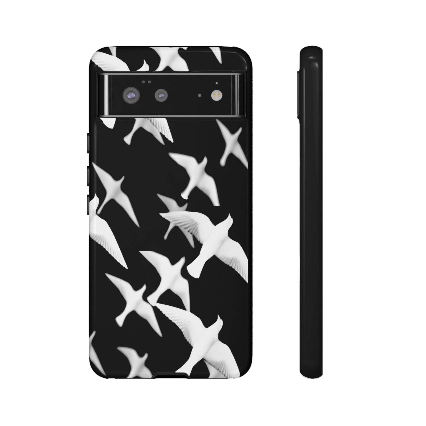 Smith & Raven | Flock of Seagulls Tough Case | Black w/White Bird Pattern | Phone Case