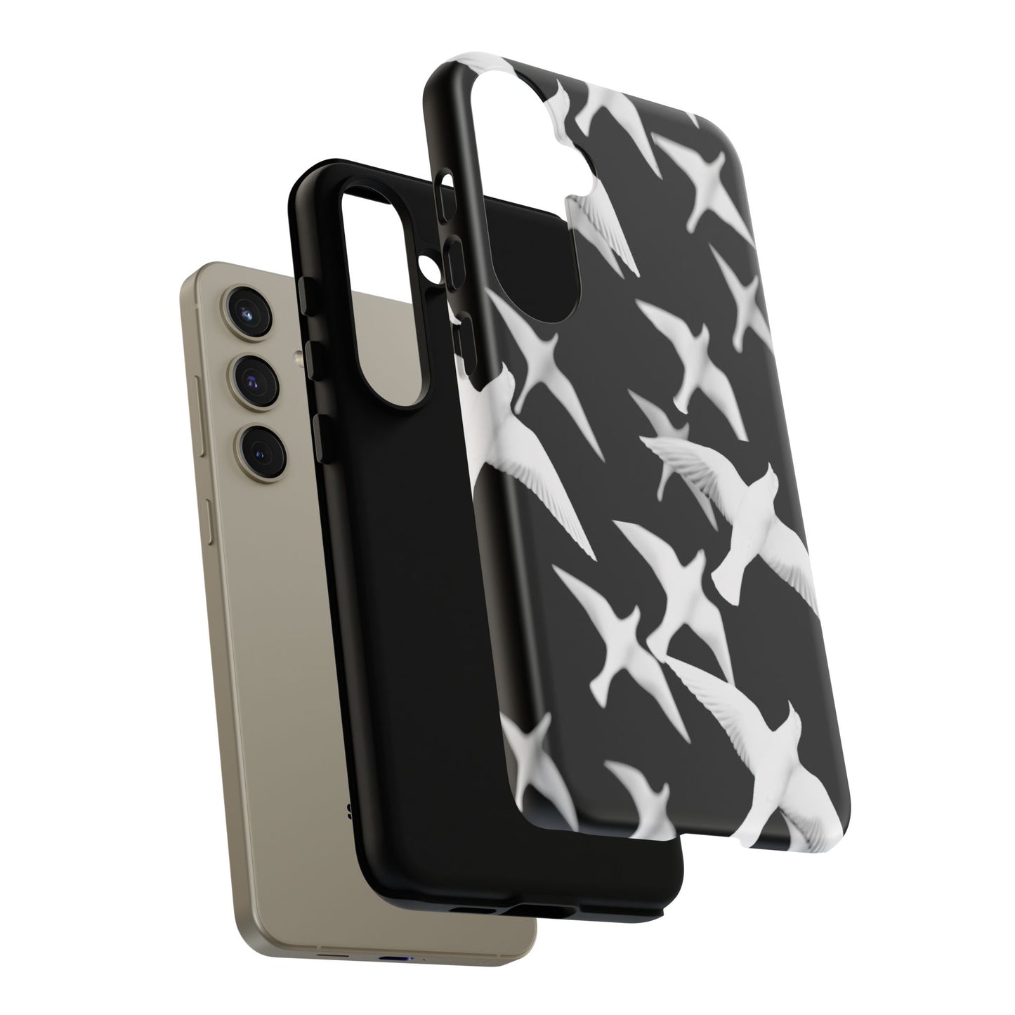 Smith & Raven | Flock of Seagulls Tough Case | Black w/White Bird Pattern | Phone Case