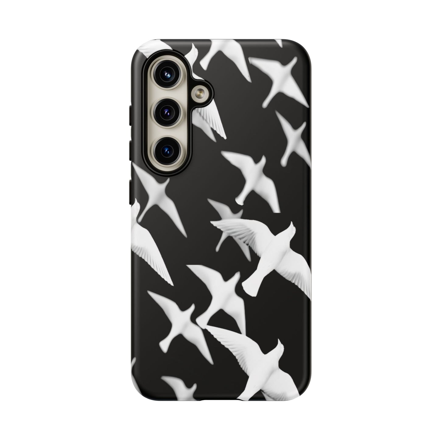 Smith & Raven | Flock of Seagulls Tough Case | Black w/White Bird Pattern | Phone Case