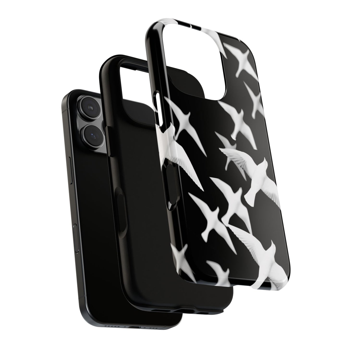 Smith & Raven | Flock of Seagulls Tough Case | Black w/White Bird Pattern | Phone Case