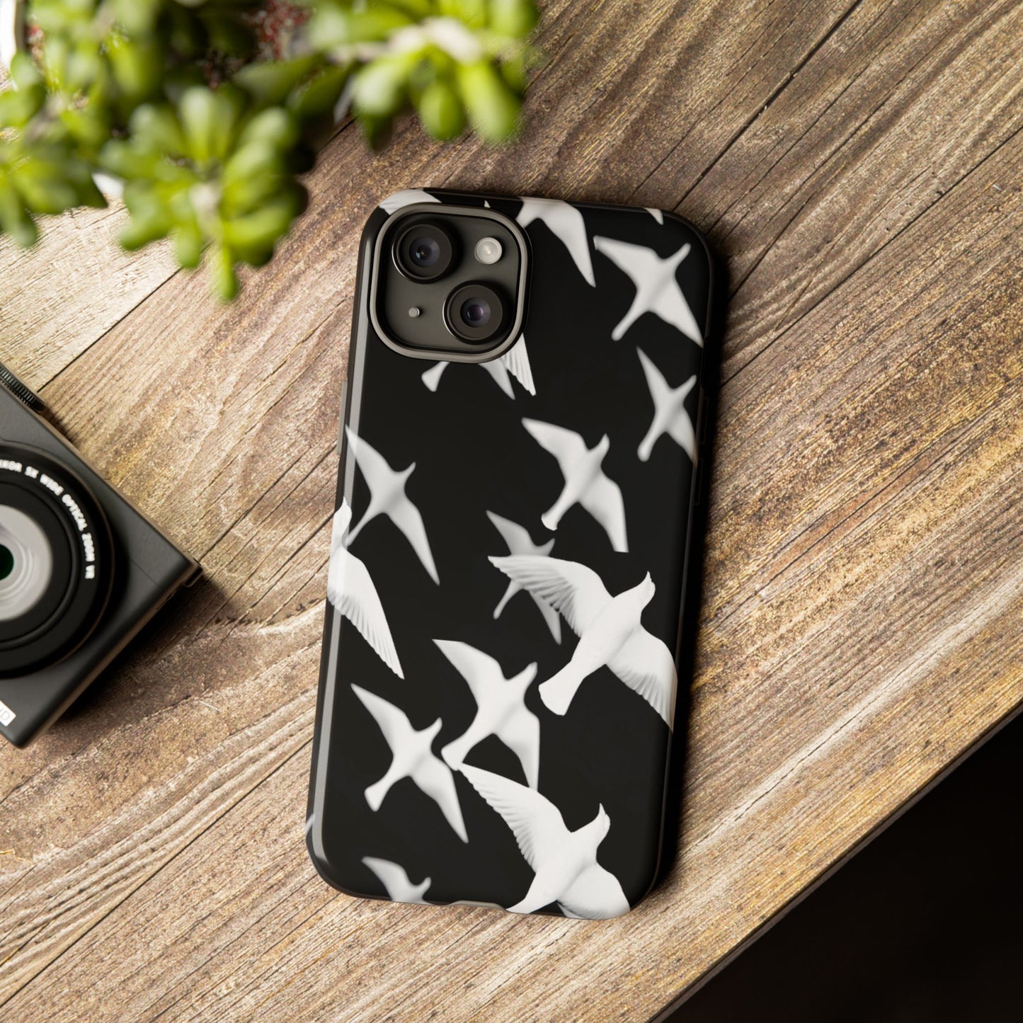 Smith & Raven | Flock of Seagulls Tough Case | Black w/White Bird Pattern | Phone Case
