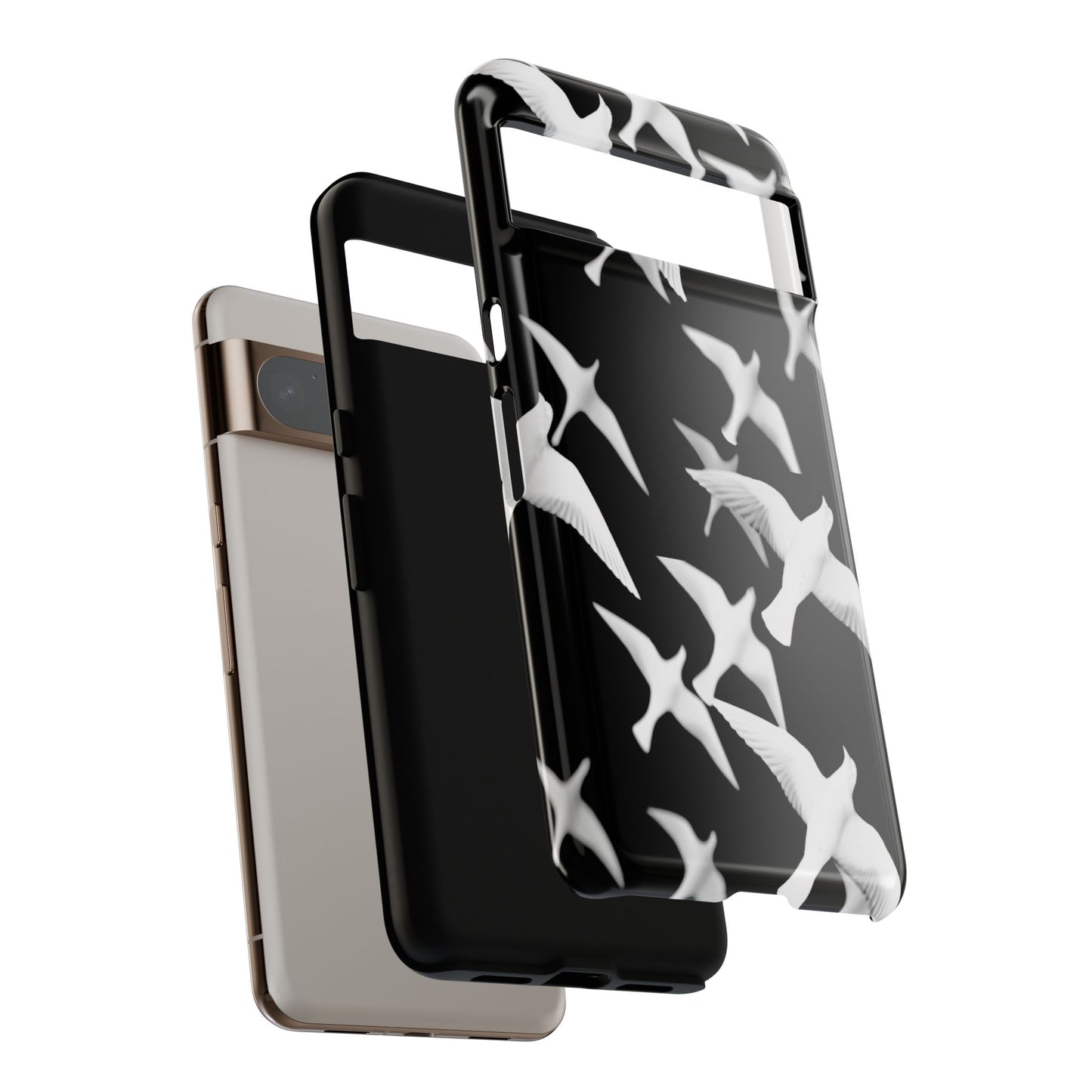 Smith & Raven | Flock of Seagulls Tough Case | Black w/White Bird Pattern | Phone Case