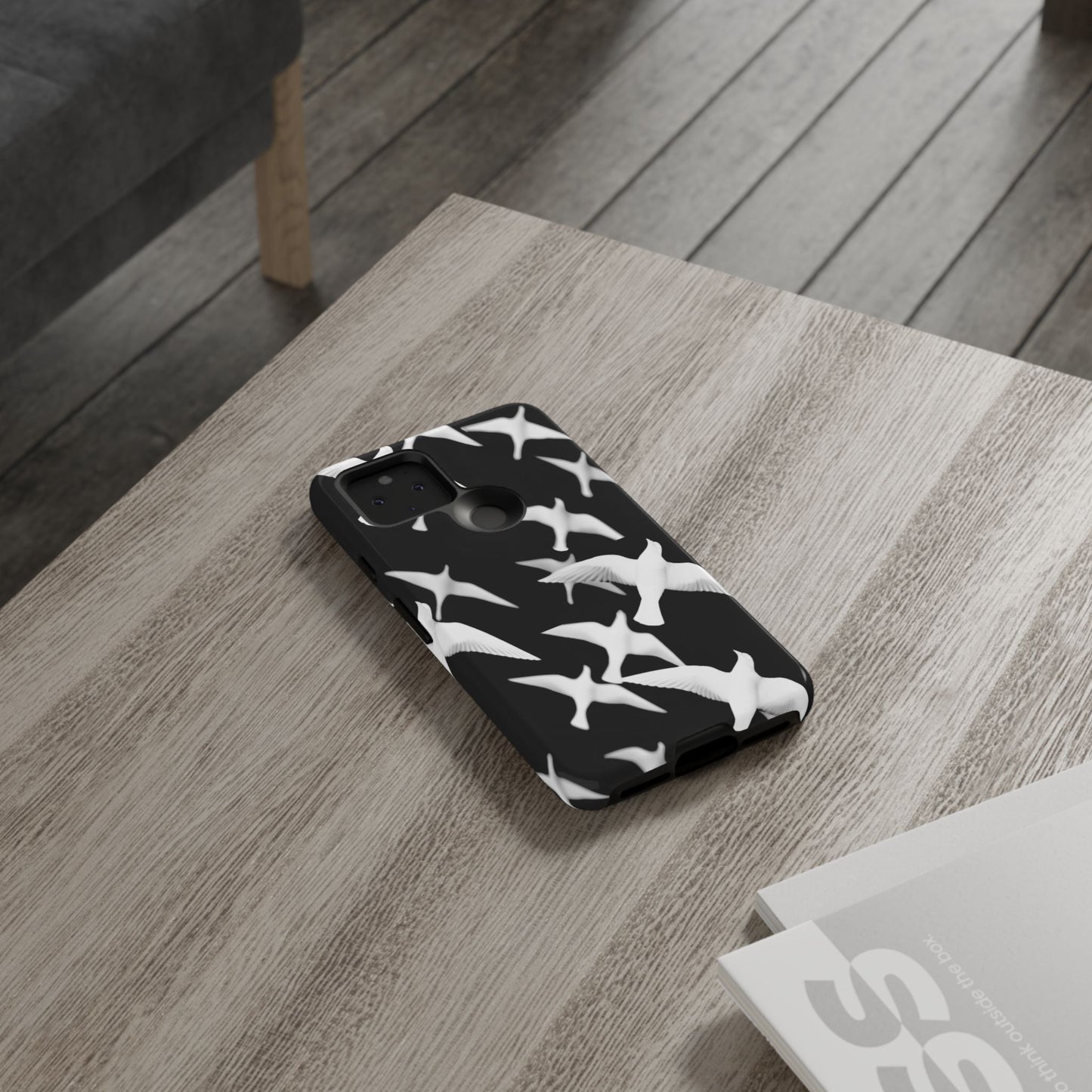 Smith & Raven | Flock of Seagulls Tough Case | Black w/White Bird Pattern | Phone Case
