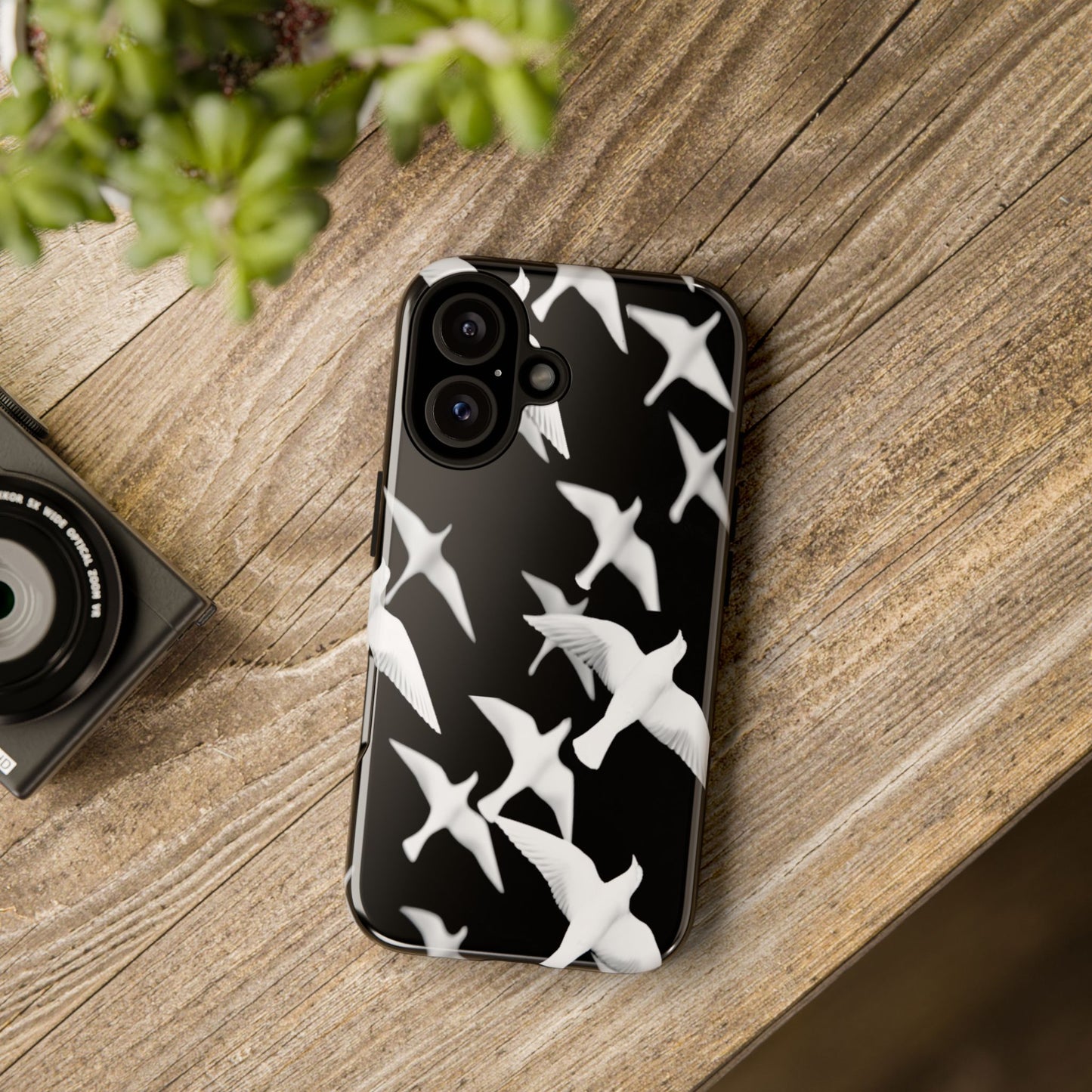 Smith & Raven | Flock of Seagulls Tough Case | Black w/White Bird Pattern | Phone Case