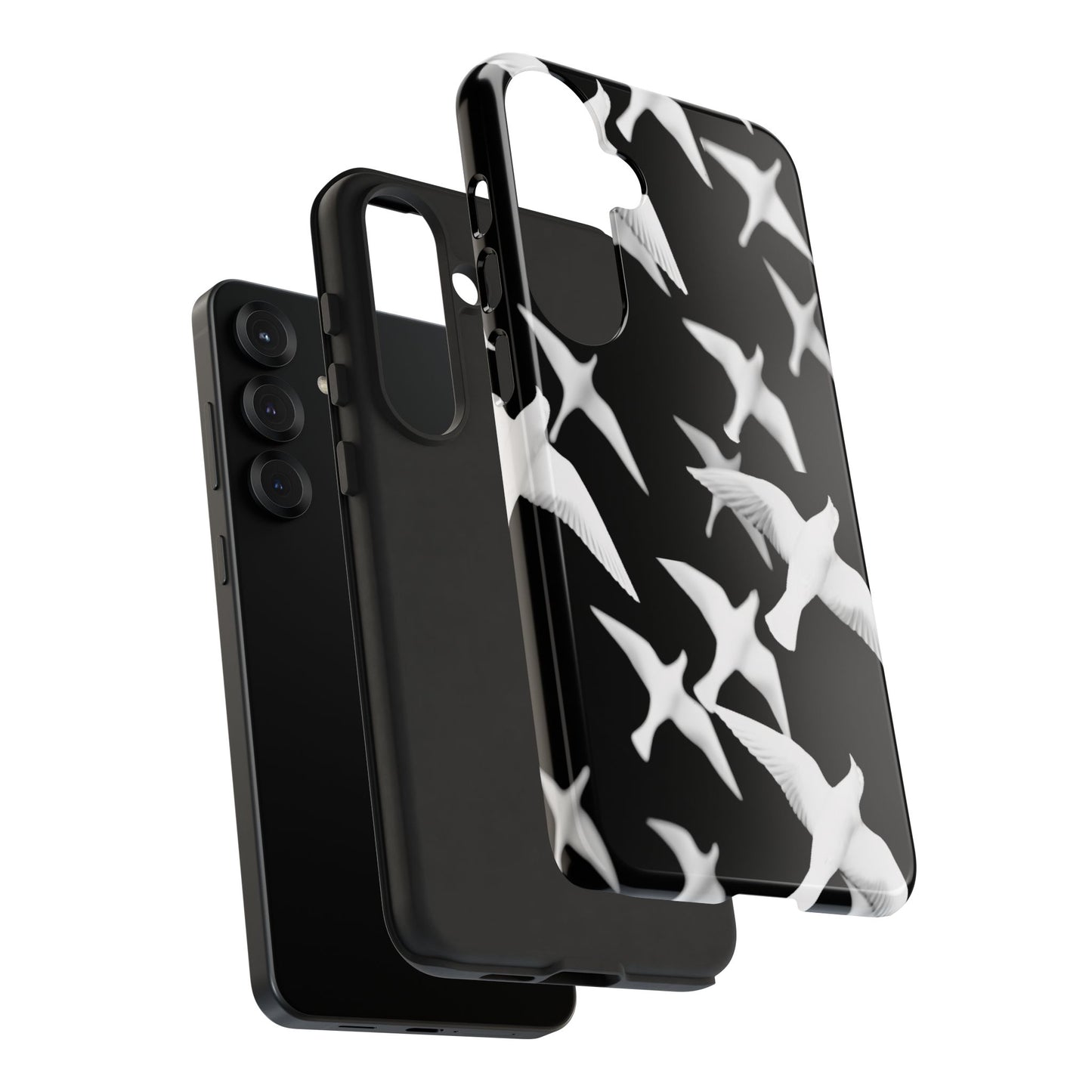 Smith & Raven | Flock of Seagulls Tough Case | Black w/White Bird Pattern | Phone Case