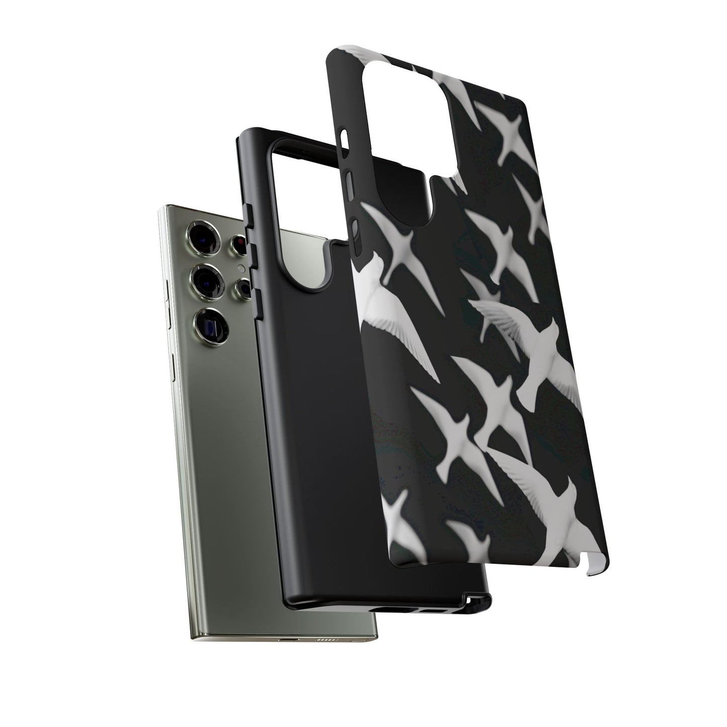 Smith & Raven | Flock of Seagulls Tough Case | Black w/White Bird Pattern | Phone Case