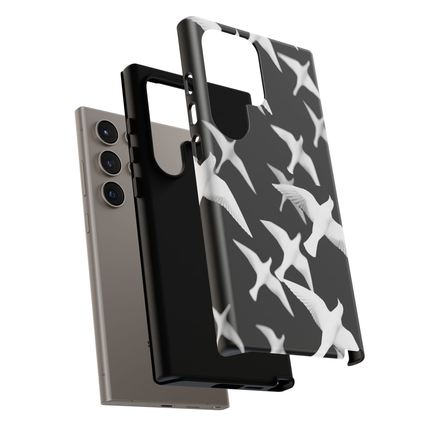 Smith & Raven | Flock of Seagulls Tough Case | Black w/White Bird Pattern | Phone Case
