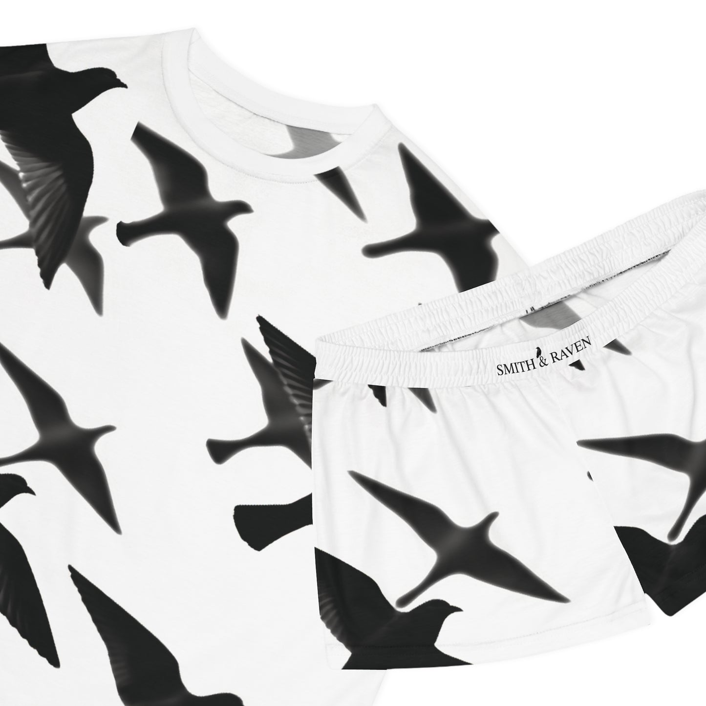 Smith & Raven | Flock of Seagulls Women's Short Pajama Set | White w/Black Birds