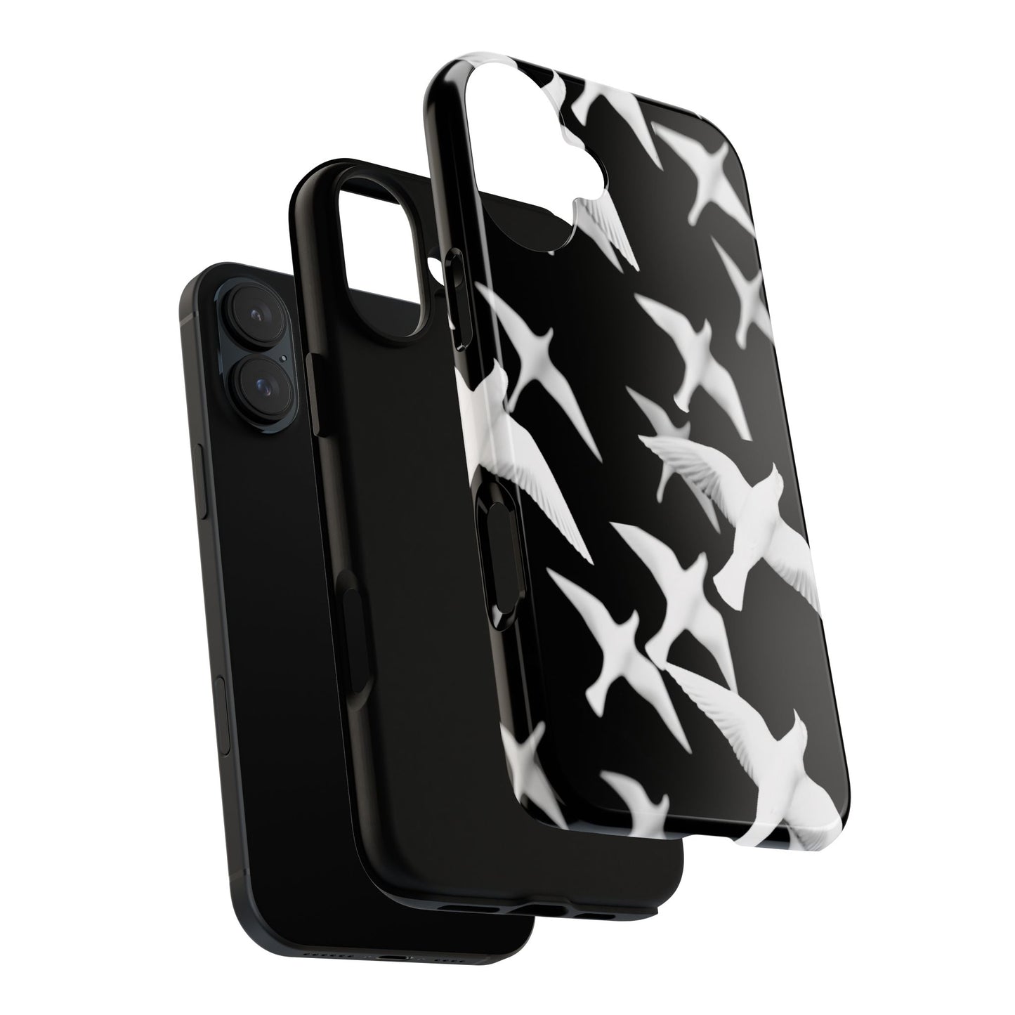 Smith & Raven | Flock of Seagulls Tough Case | Black w/White Bird Pattern | Phone Case
