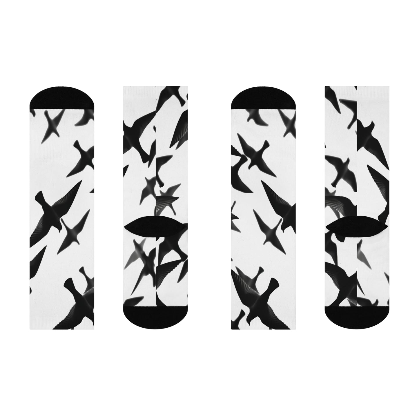 Smith & Raven | Flock of Seagulls Cushioned Crew Socks | White w/Black Bird Pattern