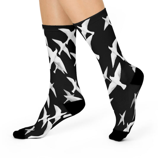 Smith & Raven | Flock of Seagulls Cushioned Crew Socks | Black w/White Bird Pattern