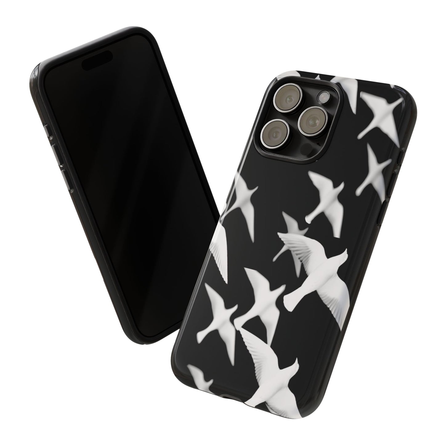 Smith & Raven | Flock of Seagulls Tough Case | Black w/White Bird Pattern | Phone Case