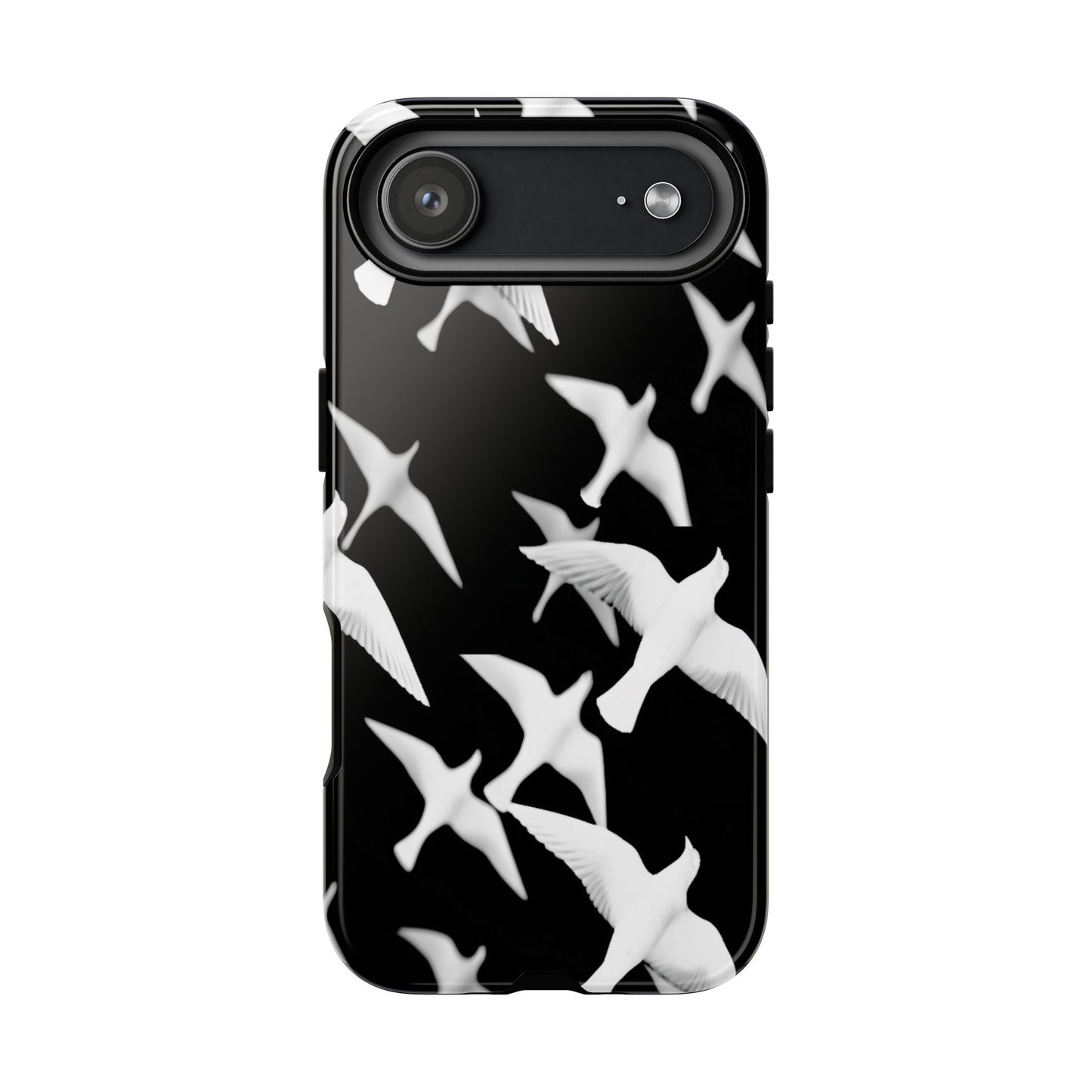 Smith & Raven | Flock of Seagulls Tough Case | Black w/White Bird Pattern | Phone Case