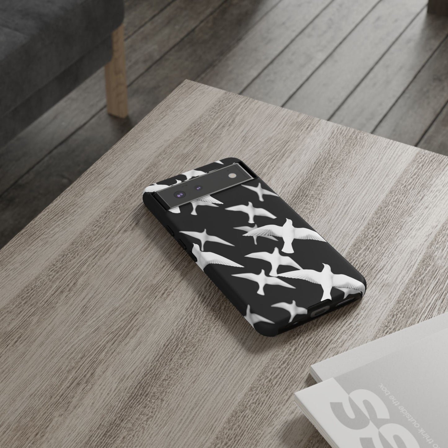 Smith & Raven | Flock of Seagulls Tough Case | Black w/White Bird Pattern | Phone Case