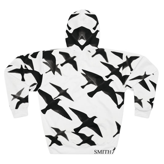 Smith & Raven | Flock of Seagulls Hoodie | White w/Black Birds