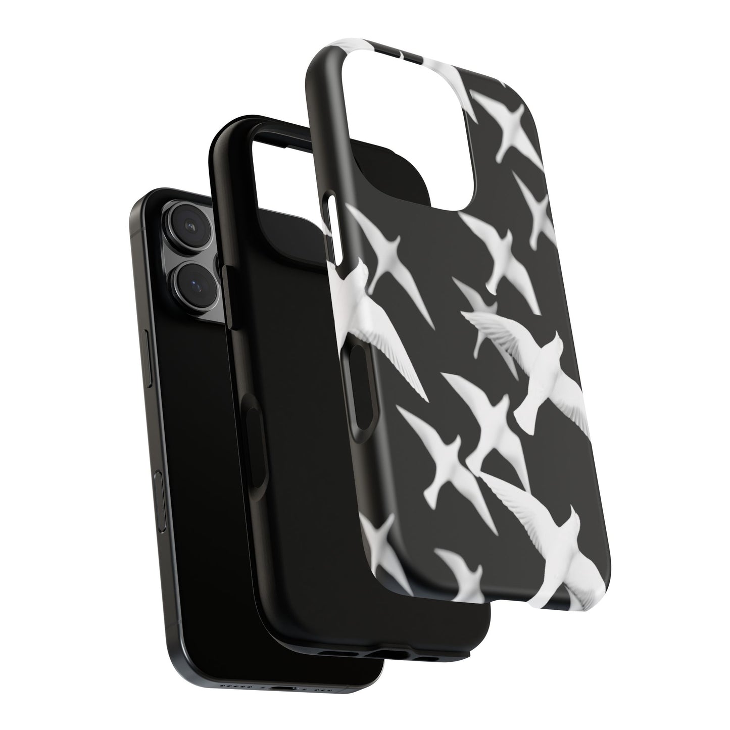 Smith & Raven | Flock of Seagulls Tough Case | Black w/White Bird Pattern | Phone Case