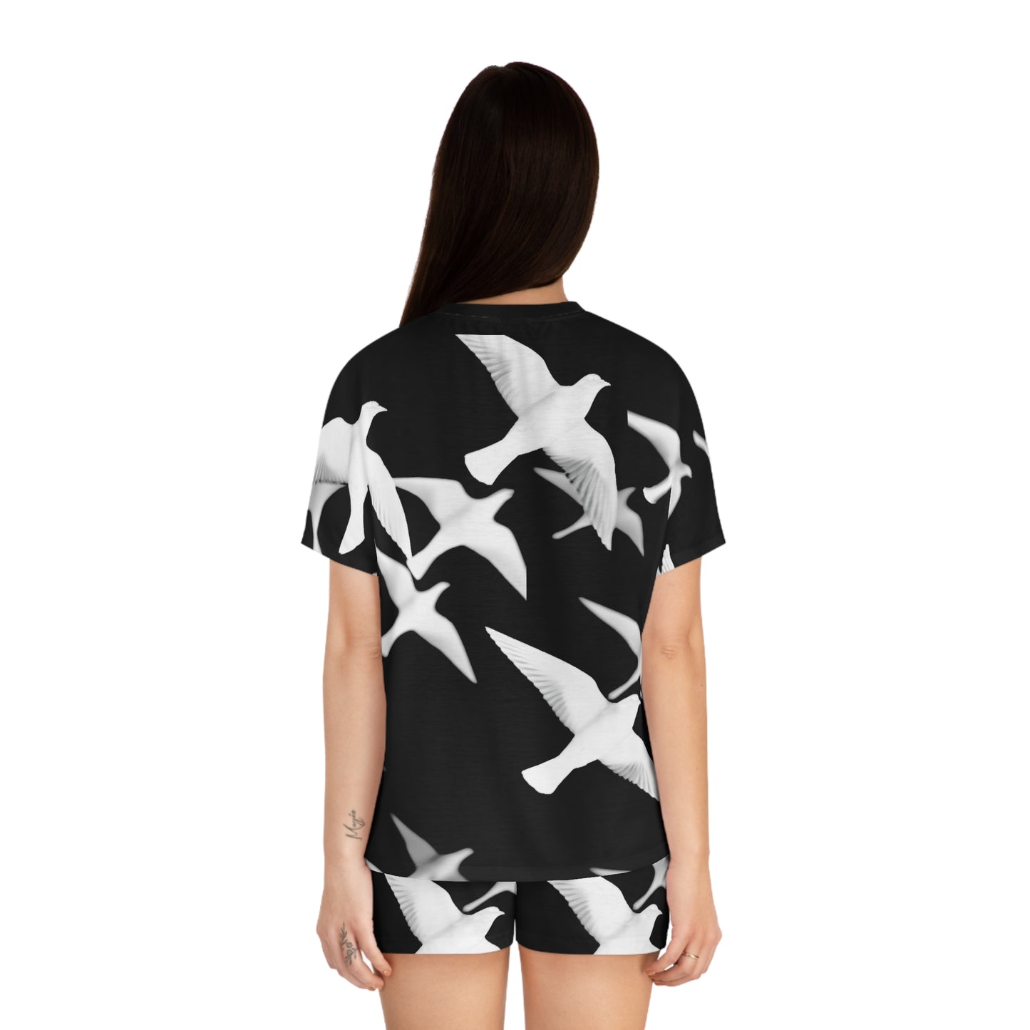 Smith & Raven | Flock of Seagulls Women's Short Pajama Set | Black w/White Birds