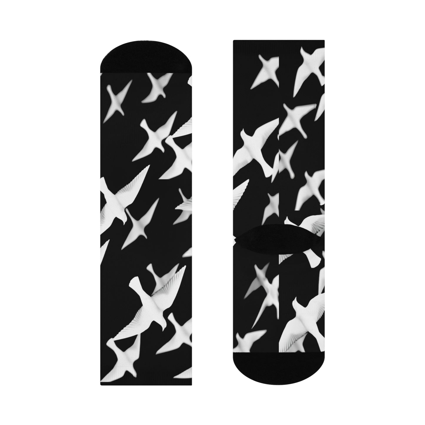 Smith & Raven | Flock of Seagulls Cushioned Crew Socks | Black w/White Bird Pattern