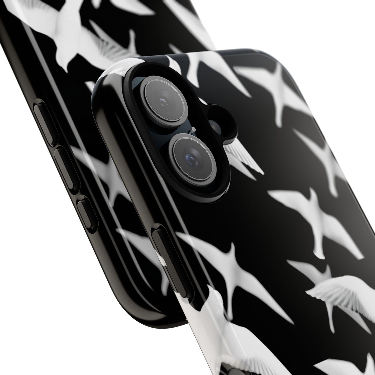 Smith & Raven | Flock of Seagulls Tough Case | Black w/White Bird Pattern | Phone Case