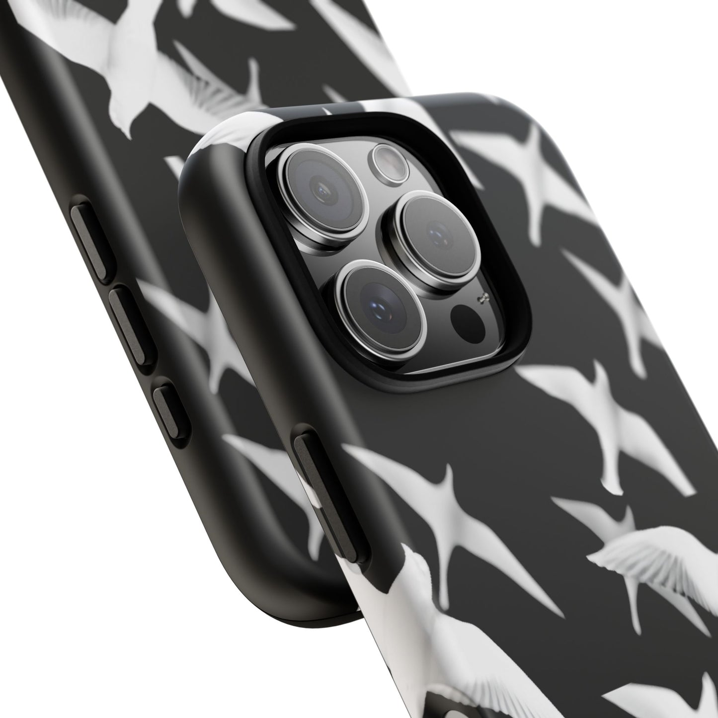 Smith & Raven | Flock of Seagulls Tough Case | Black w/White Bird Pattern | Phone Case