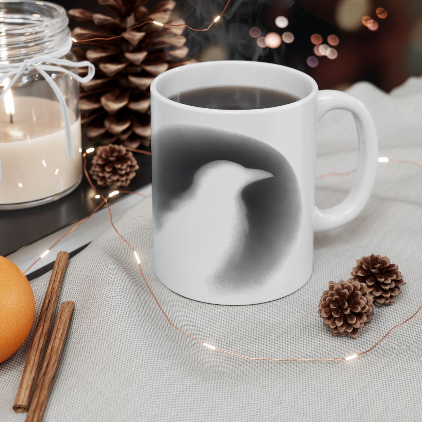 Smith & Raven | Ghostly Raven Silhouette | White Ceramic Mug | 11oz, 15oz