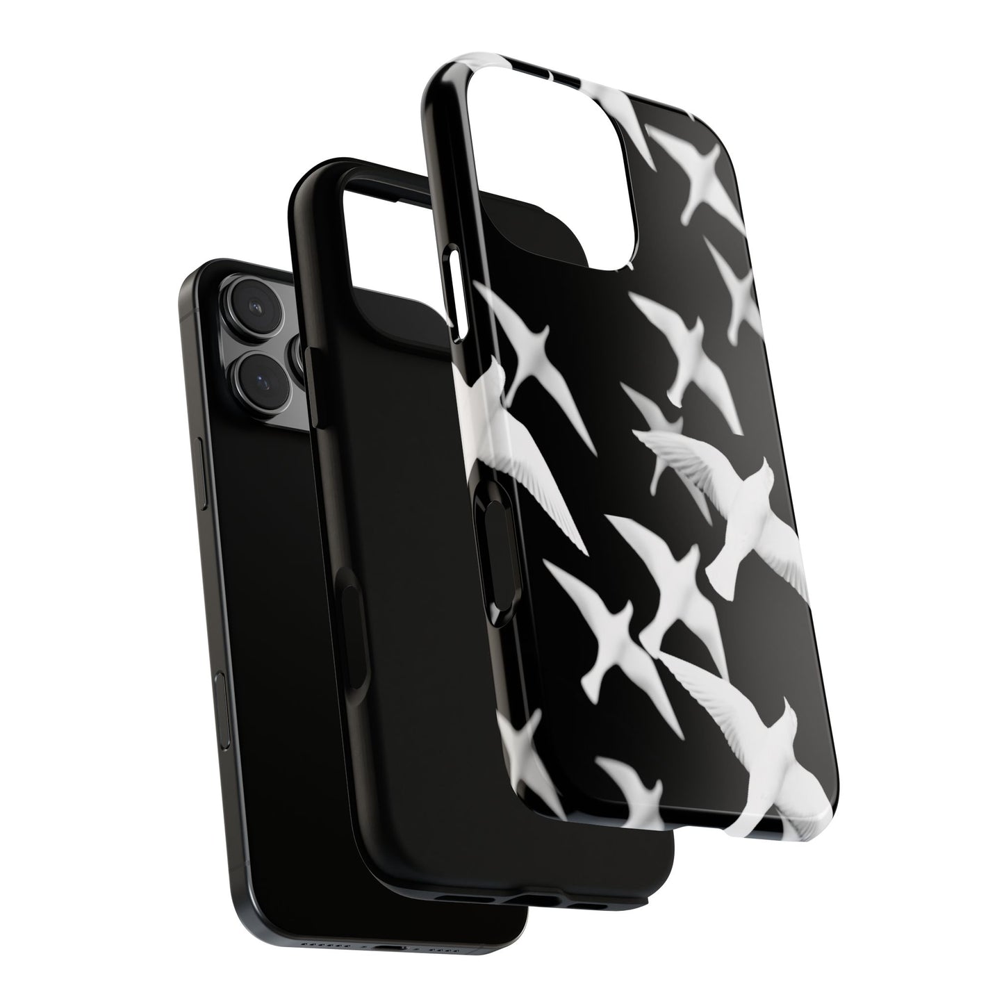 Smith & Raven | Flock of Seagulls Tough Case | Black w/White Bird Pattern | Phone Case