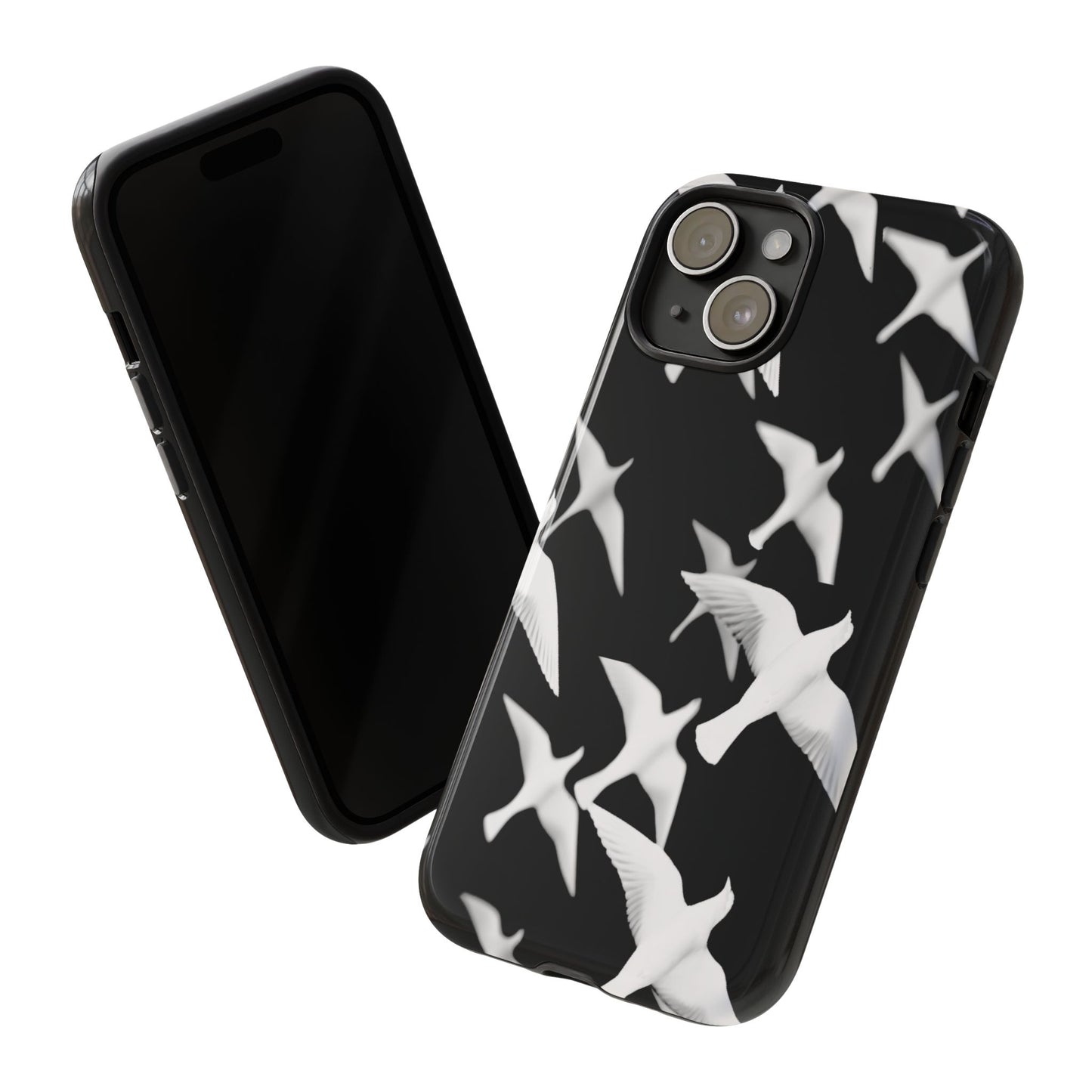 Smith & Raven | Flock of Seagulls Tough Case | Black w/White Bird Pattern | Phone Case