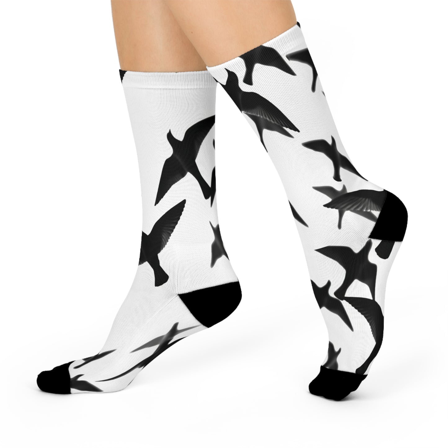 Smith & Raven | Flock of Seagulls Cushioned Crew Socks | White w/Black Bird Pattern