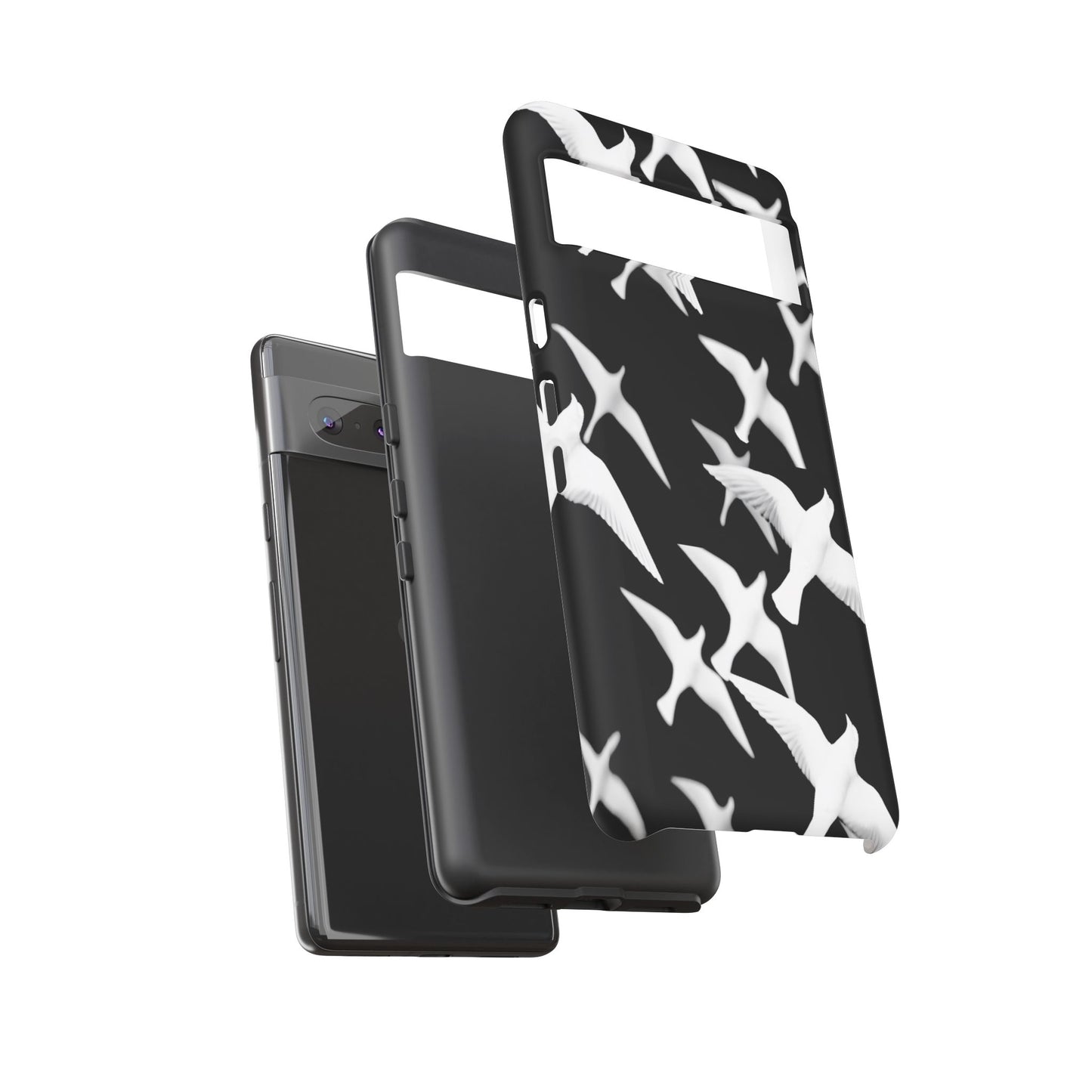 Smith & Raven | Flock of Seagulls Tough Case | Black w/White Bird Pattern | Phone Case