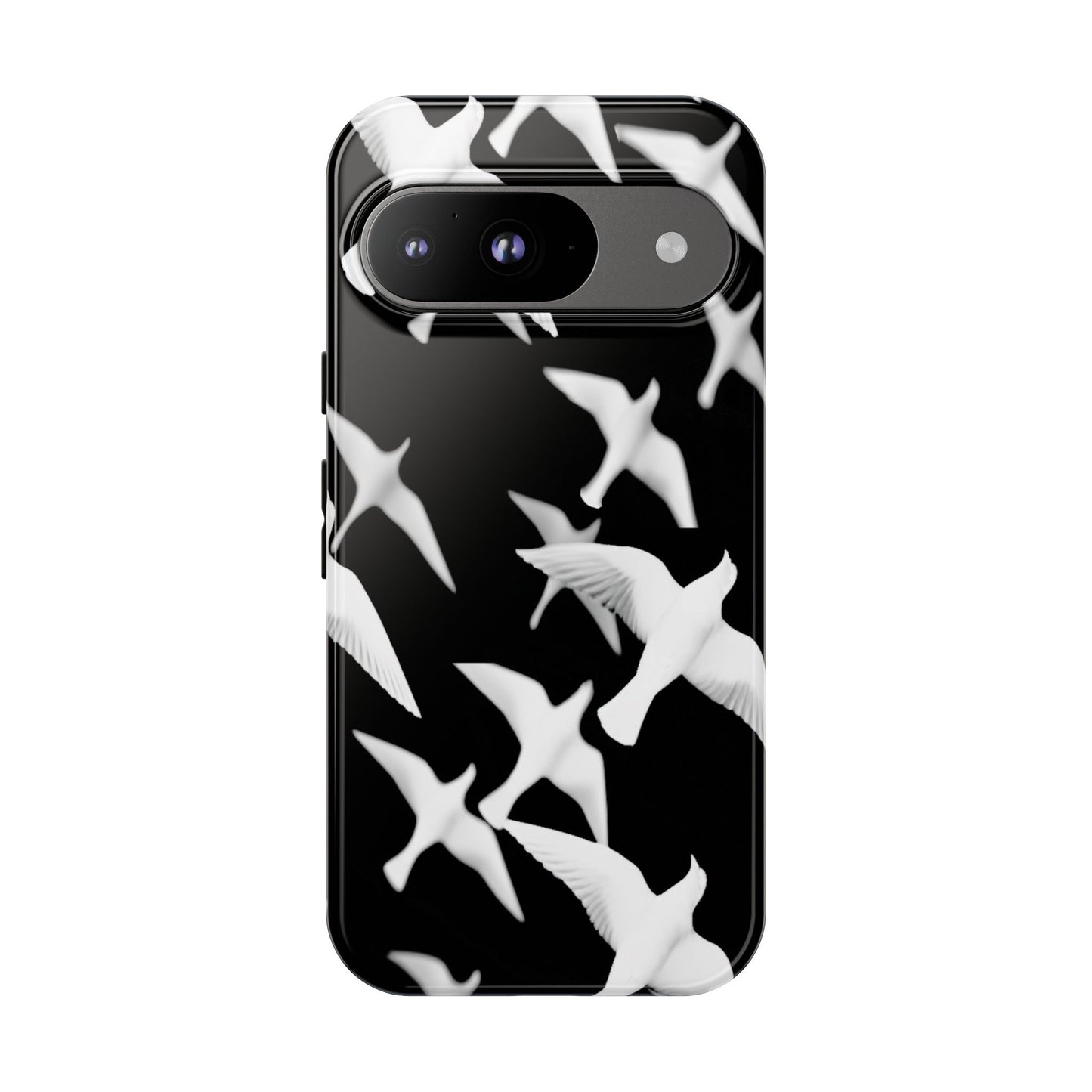 Smith & Raven | Flock of Seagulls Tough Case | Black w/White Bird Pattern | Phone Case