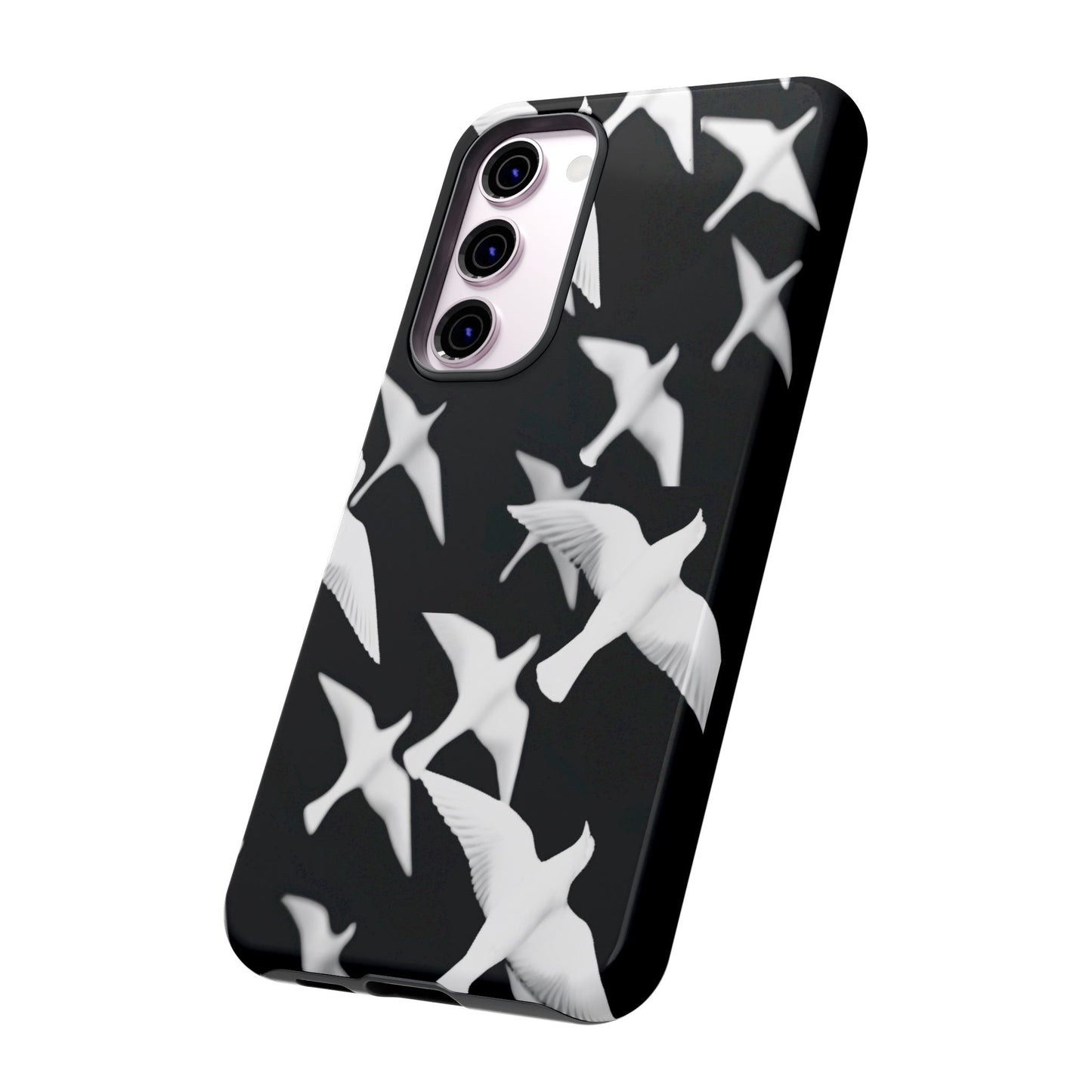 Smith & Raven | Flock of Seagulls Tough Case | Black w/White Bird Pattern | Phone Case