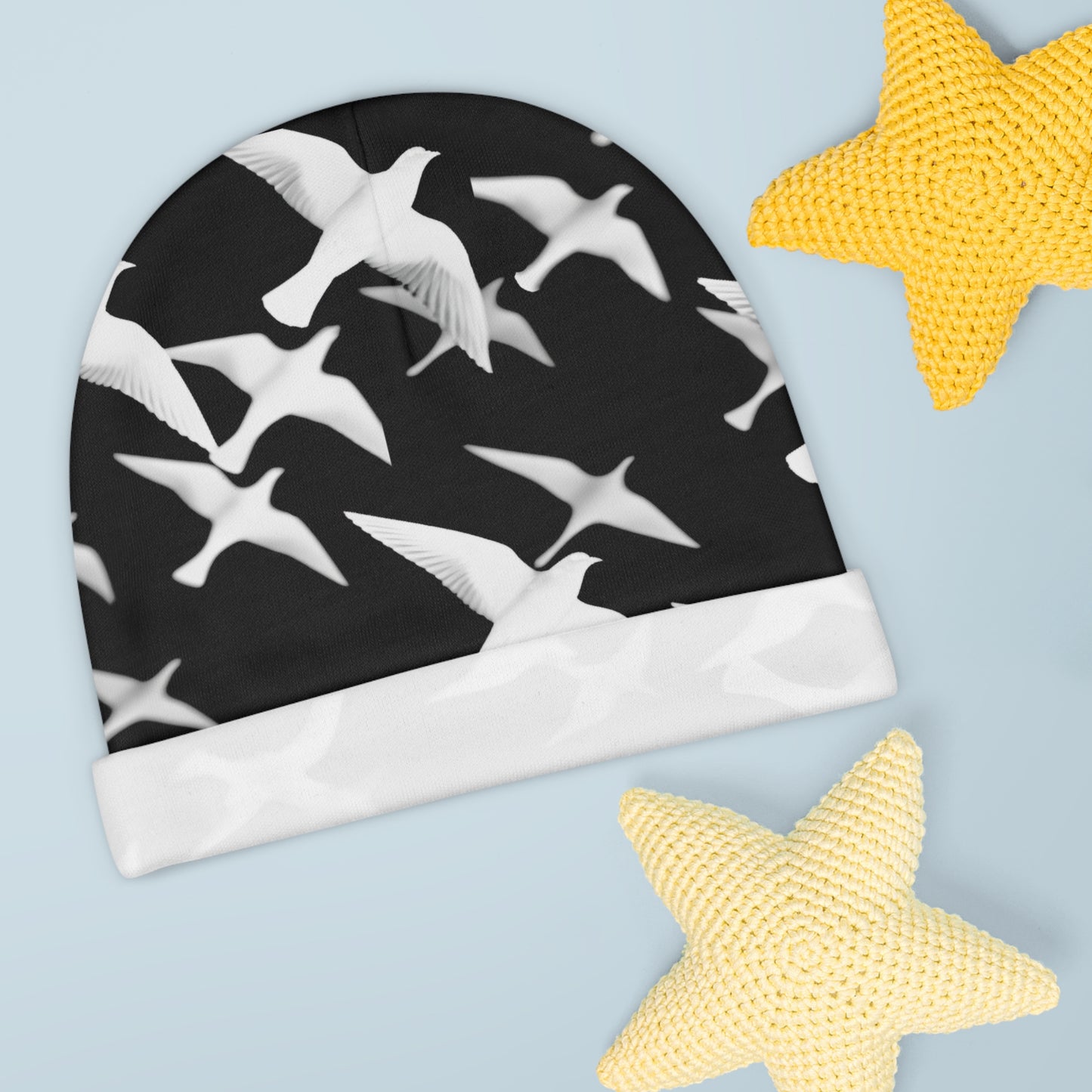 Smith & Raven | Flock of Seagulls Baby Beanie | Black w/White Birds