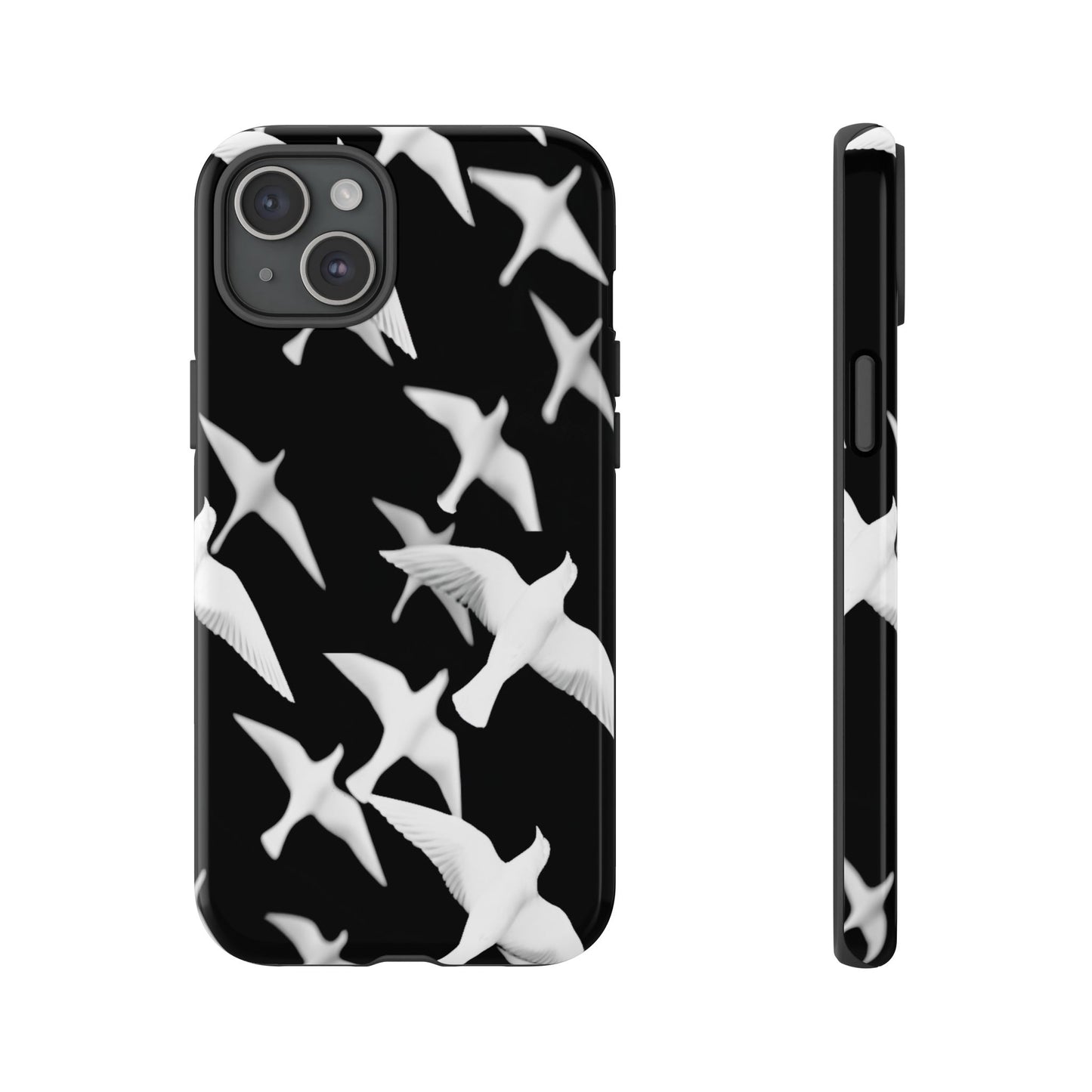 Smith & Raven | Flock of Seagulls Tough Case | Black w/White Bird Pattern | Phone Case