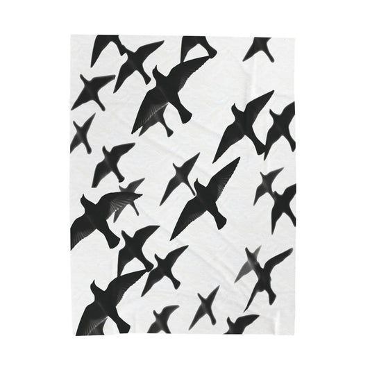 Smith & Raven | Flock of Seagulls | Velveteen Plush Blanket | White w/Black Birds